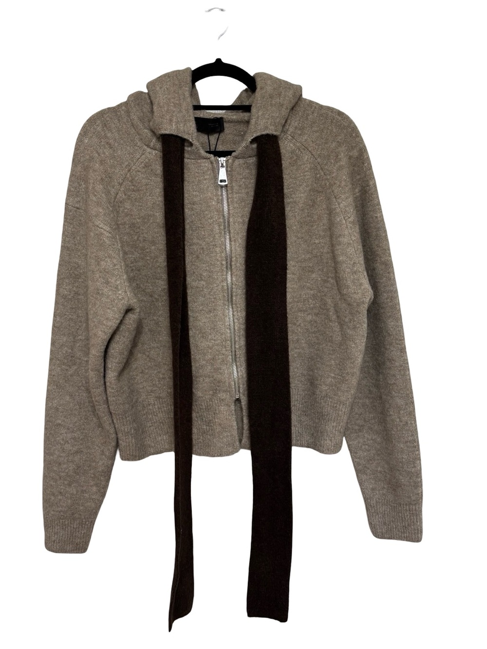 NEW Zara Full Zip Hoodie Cropped Sweater in Tan - Size M